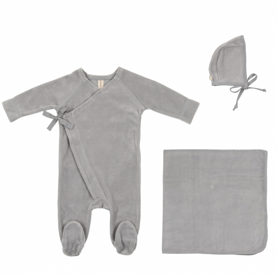 Cloud Blue Velour Wrap Layette Set