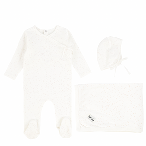 Ivory Grey Print Wrap Layette Set