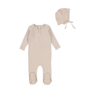 Taupe Small Pointelle Footie and Bonnet
