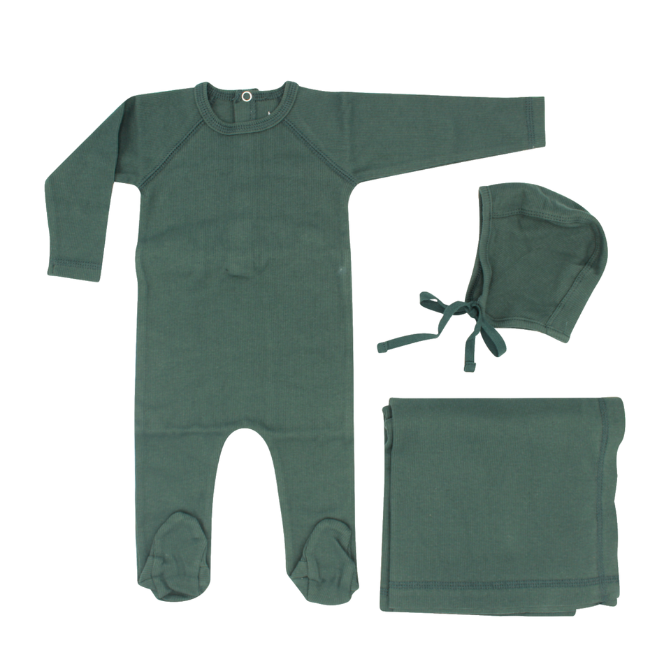 Green Ribbed Layette Set