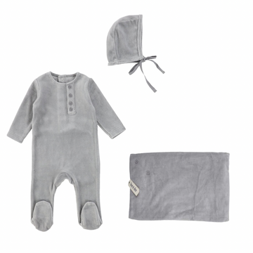 Silver Grey Velour Button Layette Set