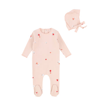 Blush Clover Leaf Footie and Bonnet