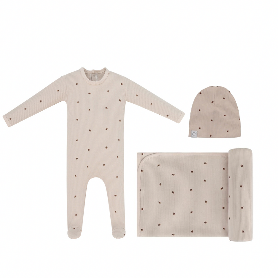 Tan Acorn Layette Set