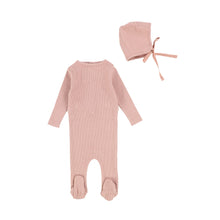 Pink Sand Ribbed Footie and Bonnet