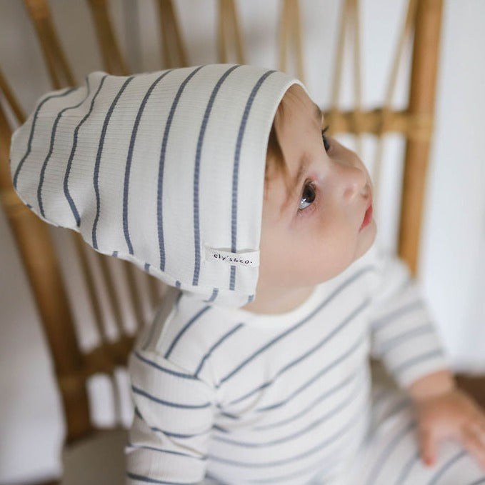 Ivory Blue Stripe Footie