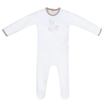 White Lavender Butterflies Velour Footie