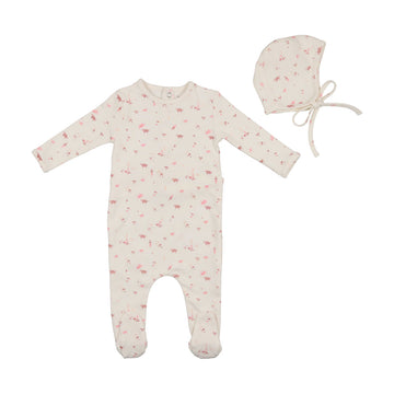 White/Rose Floral Blush Footie and Bonnet