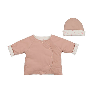 Blush Floral Reversible Corduroy Jacket And Beanie