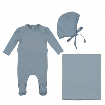 Powder Blue Embroidered Cotton Layette Set