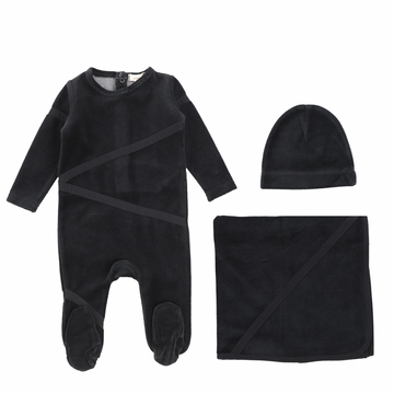 Black Velour Tape Layette Set