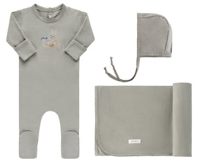 Blue Embroidered Bunny Layette Set