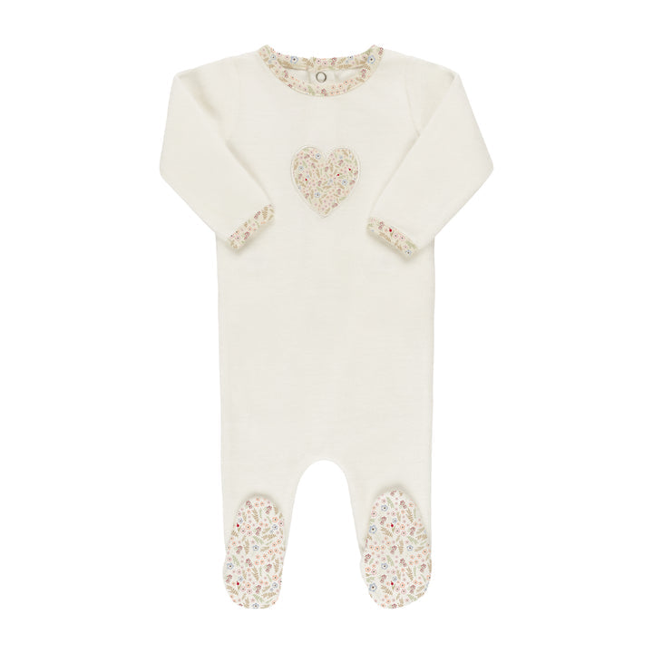Ivory Velour Heart Footie