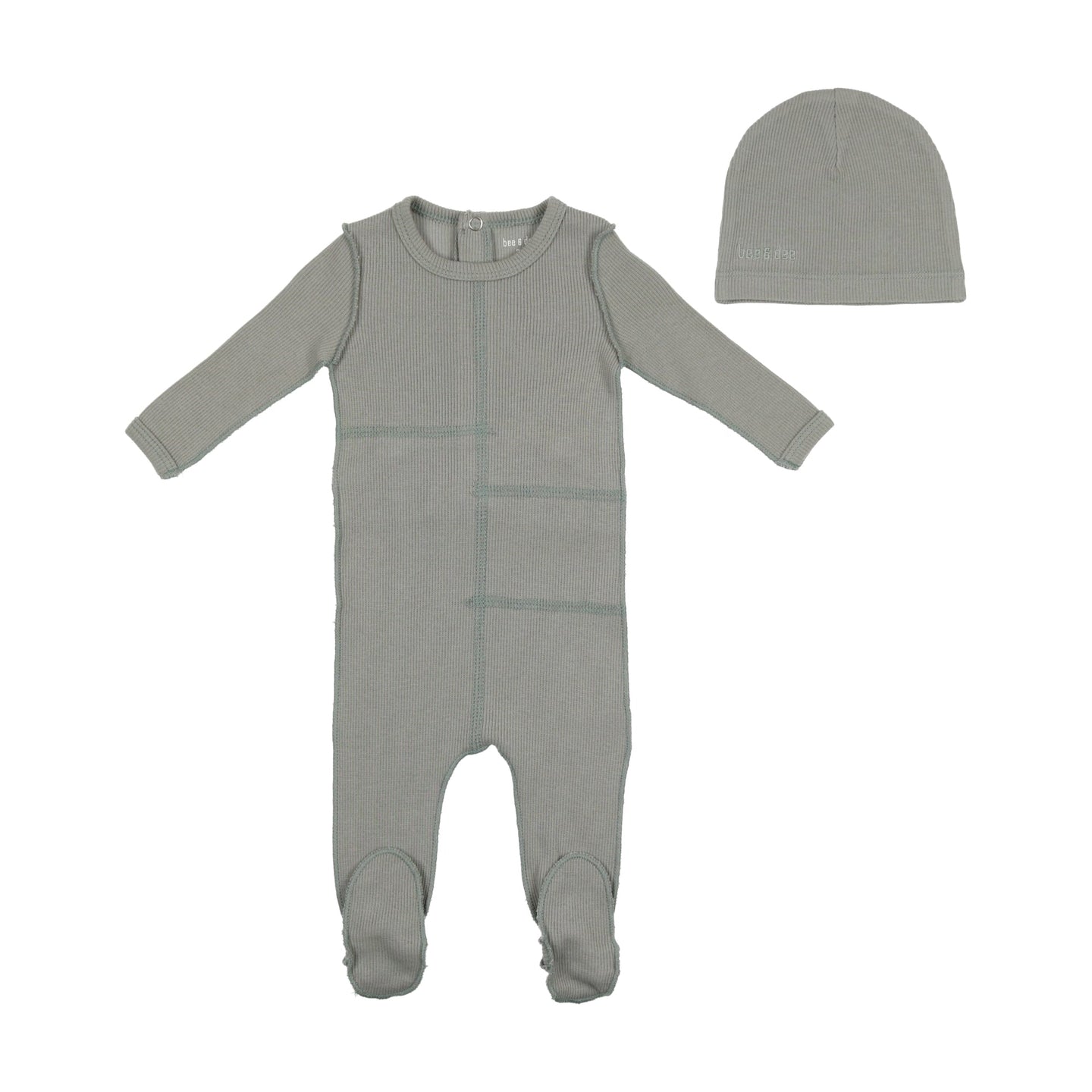 Jade Ribbed Open Stitch Footie and Bonnet