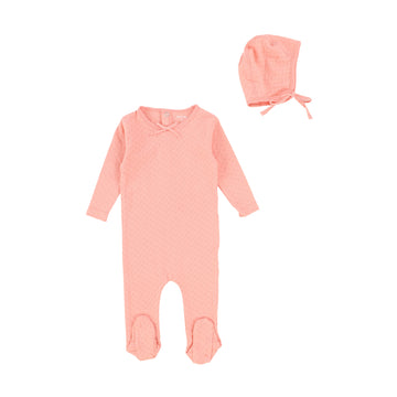 Coral Blush Pointelle Footie and Bonnet