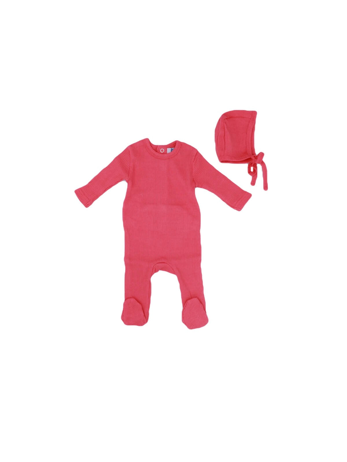 Pink Ribbed Footie and Bonnet