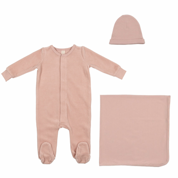 Blush Velour Ribbed Layette Set