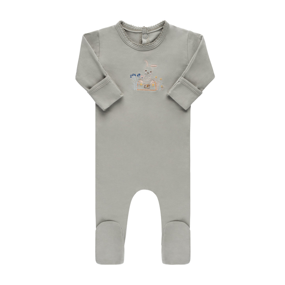 Blue Embroidered Bunny Footie