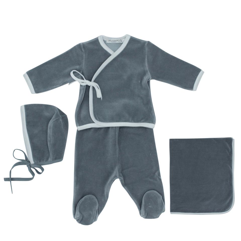 Grey Wrap Trim Layette Set