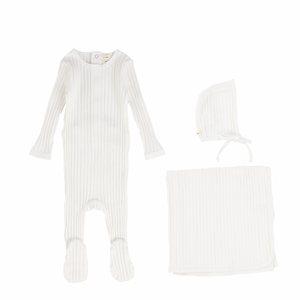 White Wide Ribbed Layette Set