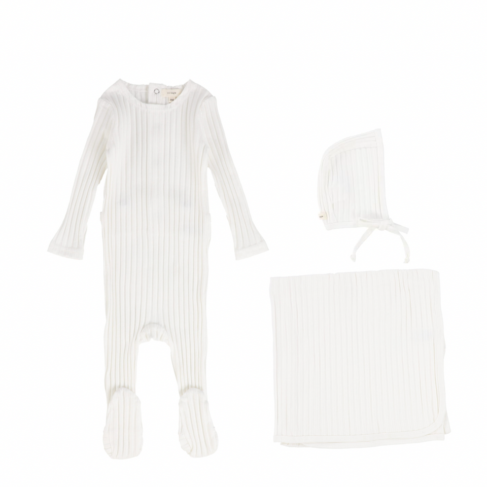 White Wide Ribbed Layette Set