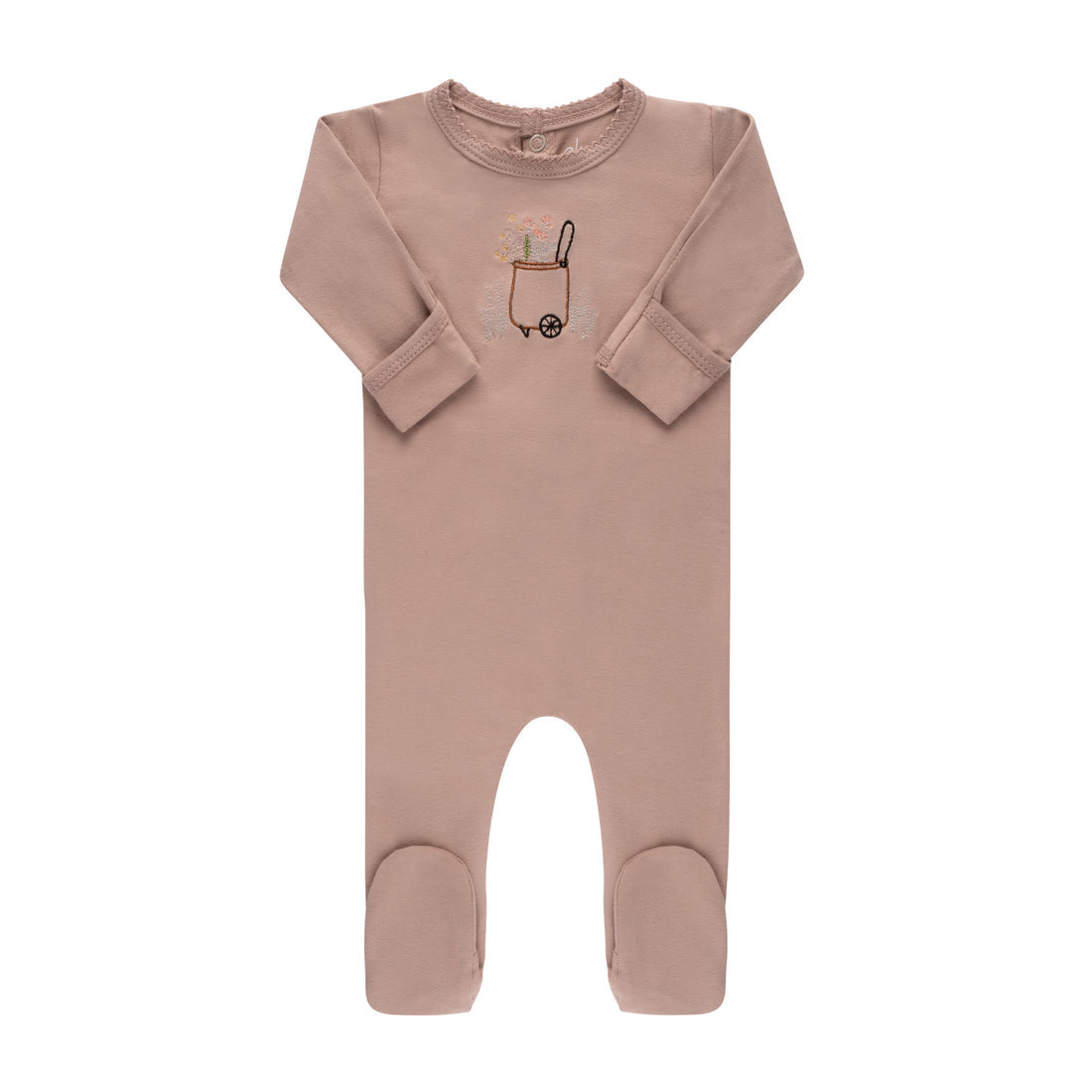 Pink Embroidered Wagon Footie