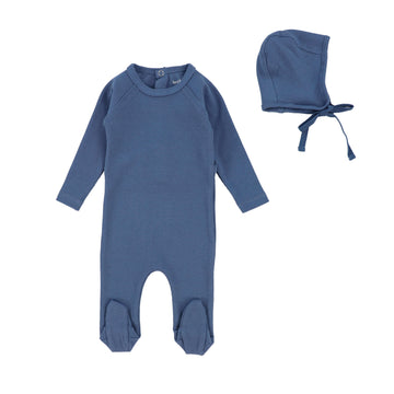 Denim Ribbed Footie and Bonnet