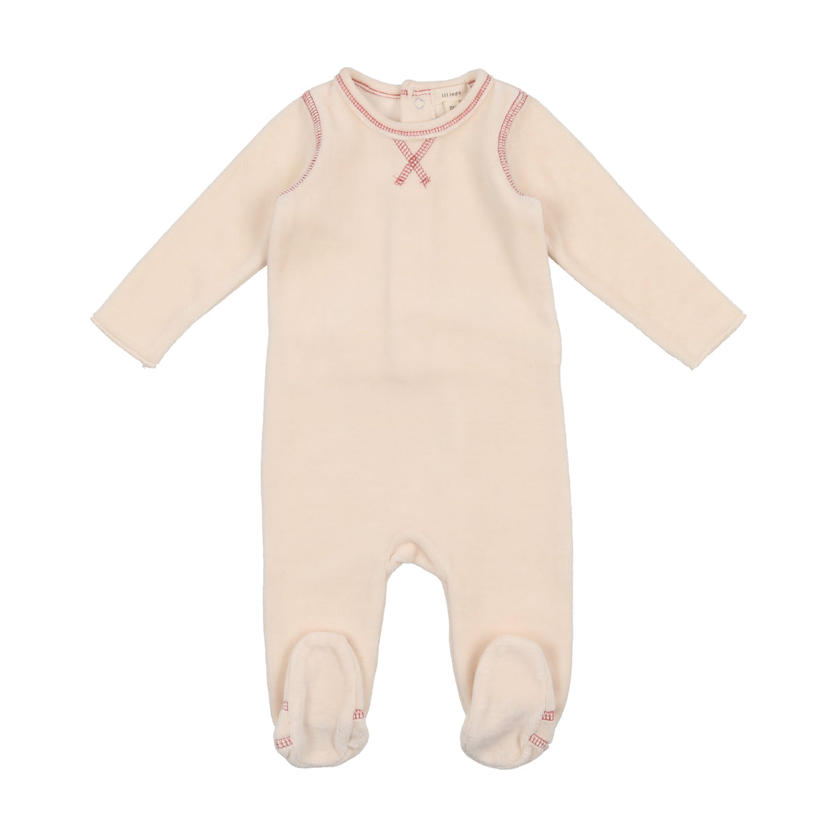 Cream + Pink Stitch Velour Footie