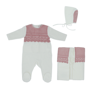 Pink Embroidery Overlay Layette Set