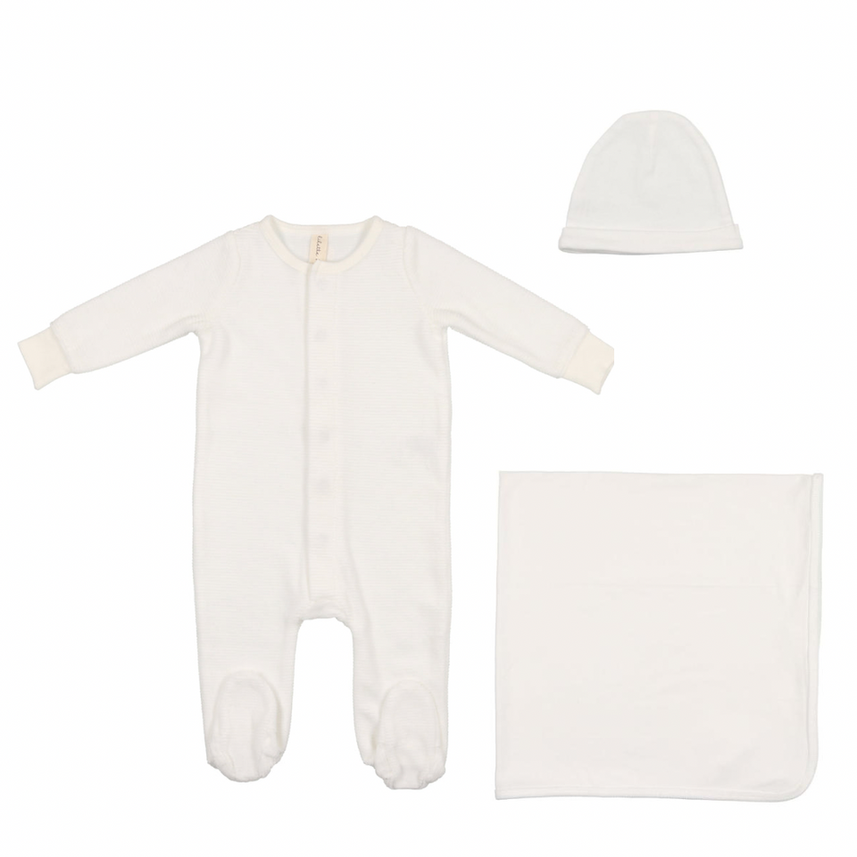 White Velour Ribbed Layette Set