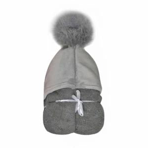 Grey Pom Pom Hooded Towel