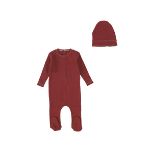 Rust Red Ribbed Footie and Beanie