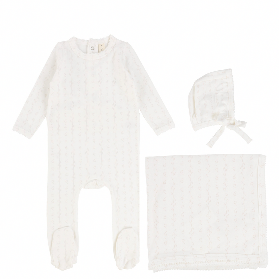 White Heart Pointelle Print Layette Set