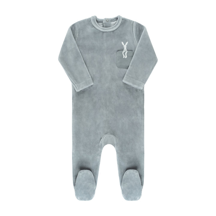 Blue Velour Bunny Pocket Footie