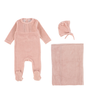 Pink Pleated Velour Layette Set