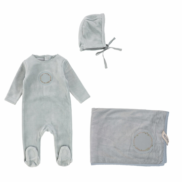 Sage Velour Small Print Layette Set