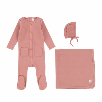 Dark Pink Button Down Layette Set