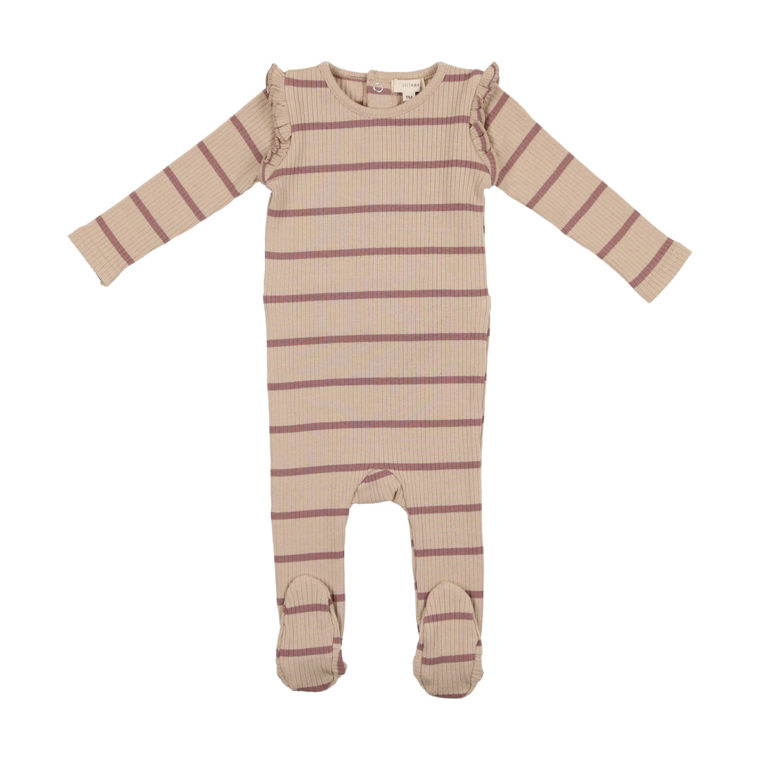 Berry Striped Ruffled Ribbed Footie