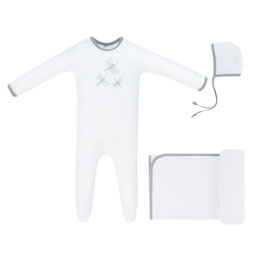 White Blue Dragonfly Layette Set