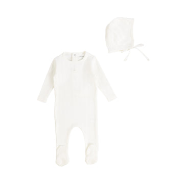 White Dainty Pointelle Footie and Bonnet