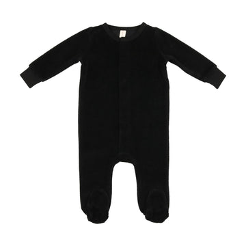 Black Velour Ribbed Logo Footie