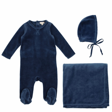 Mid-Blue Velour Layette Set