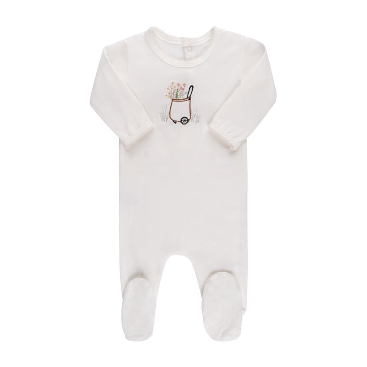 Ivory Embroidered Wagon Footie