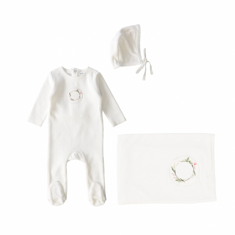 Ivory Velour Small Print Layette Set