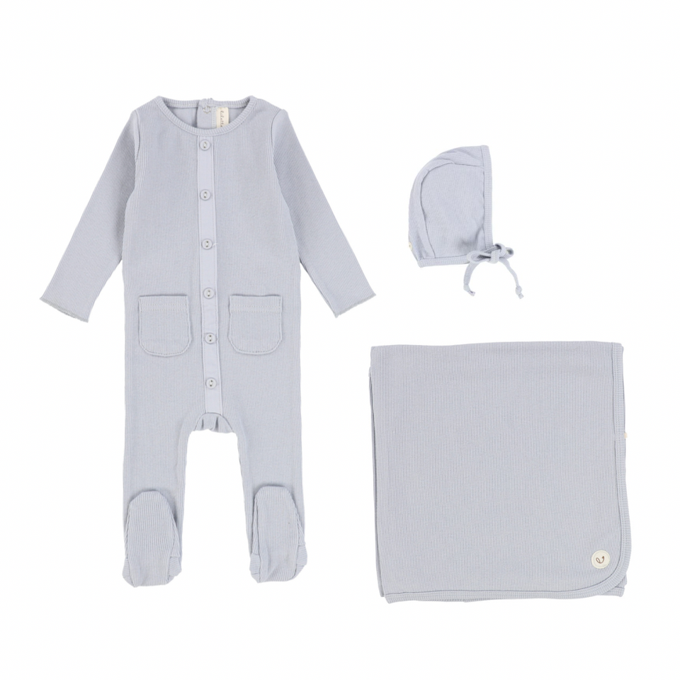 Light Blue Button Down Layette Set