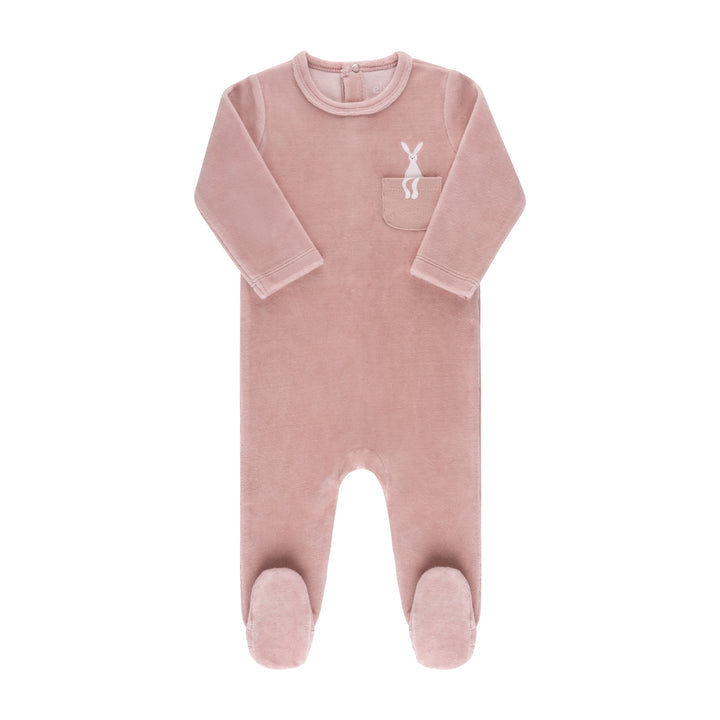 Pink Velour Bunny Pocket Footie