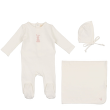 White Pink Bunny Layette Set