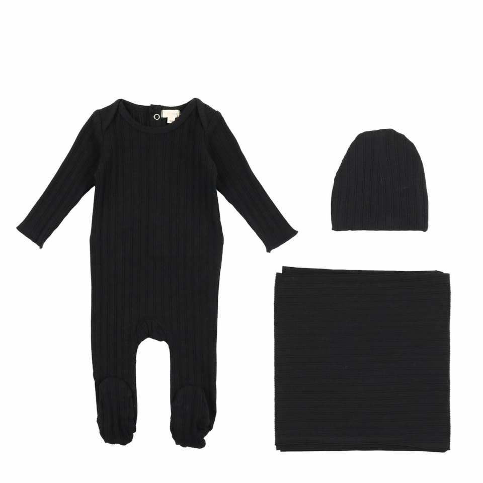 Black Double Ribbed Layette Set