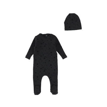 Black Velvet Dot Footie and Beanie