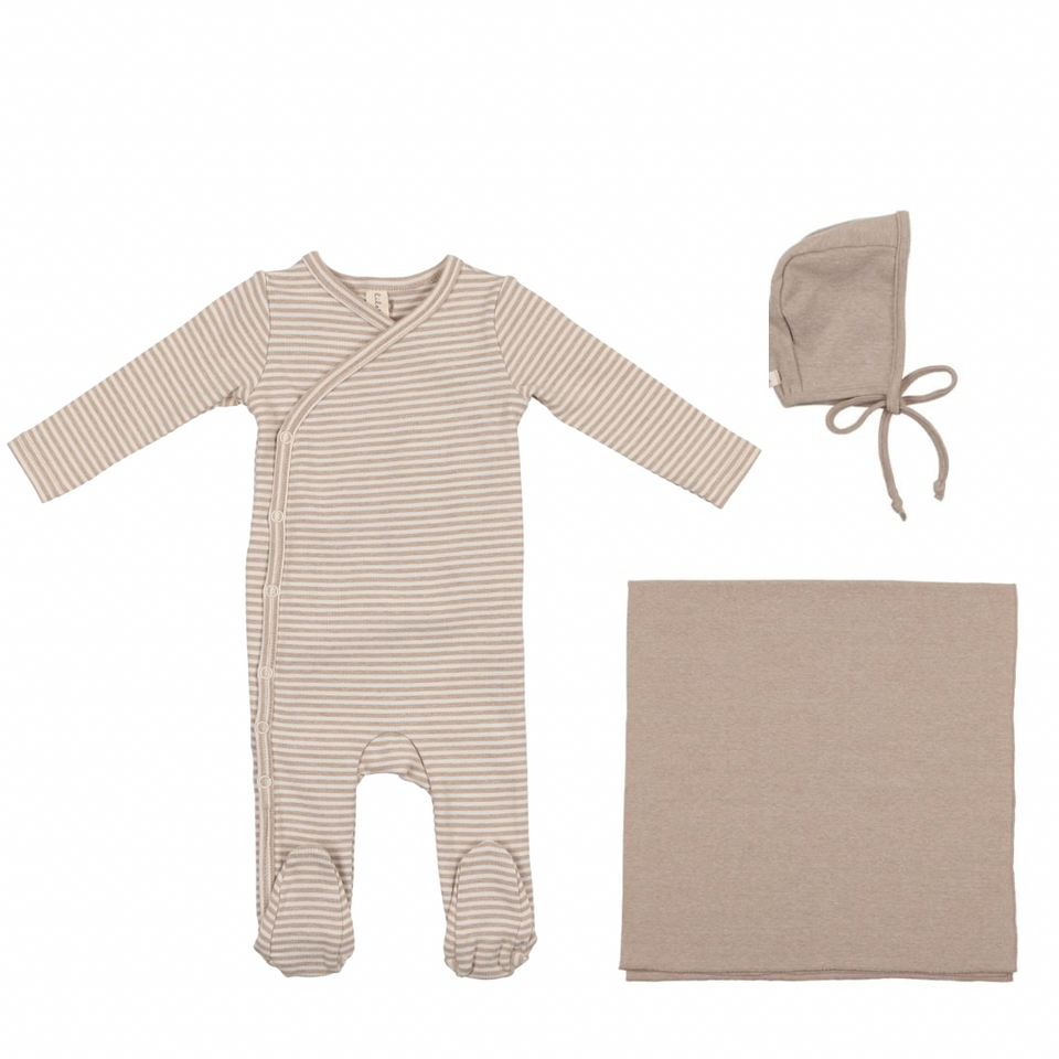 Heather Oatmeal Striped Layette Set