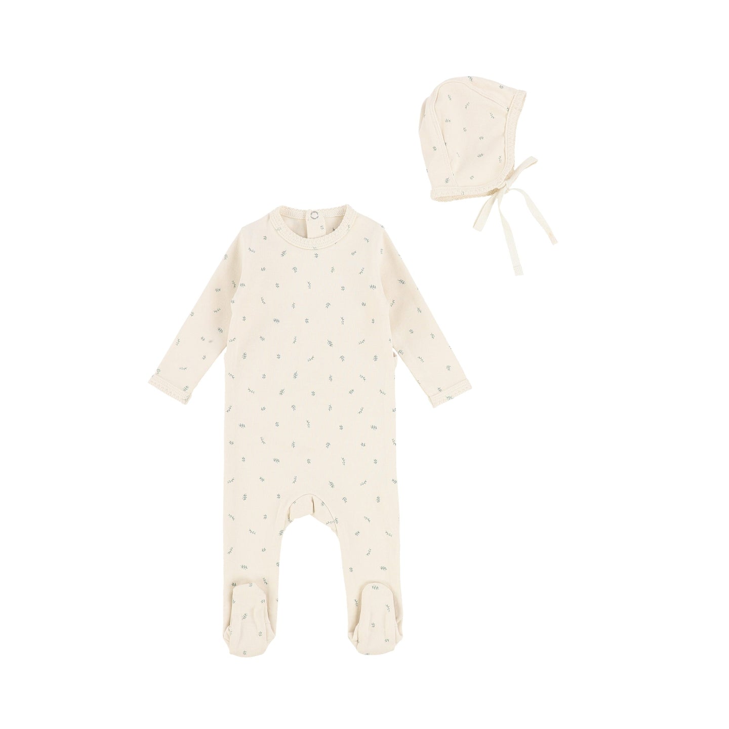 Cream Print Footie and Bonnet